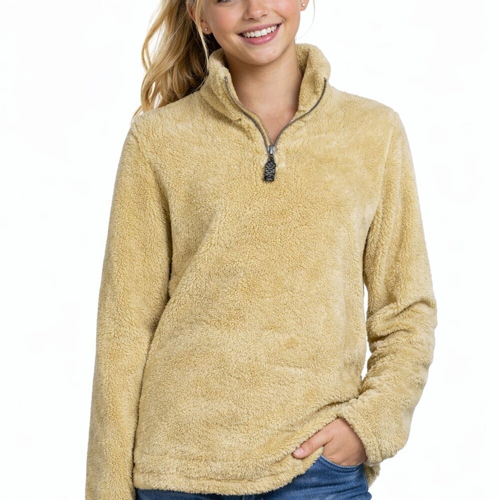 Class Club Unisex Kids Sweater Half  Zip Pullover Size 14/16 Fleece Tan Soft